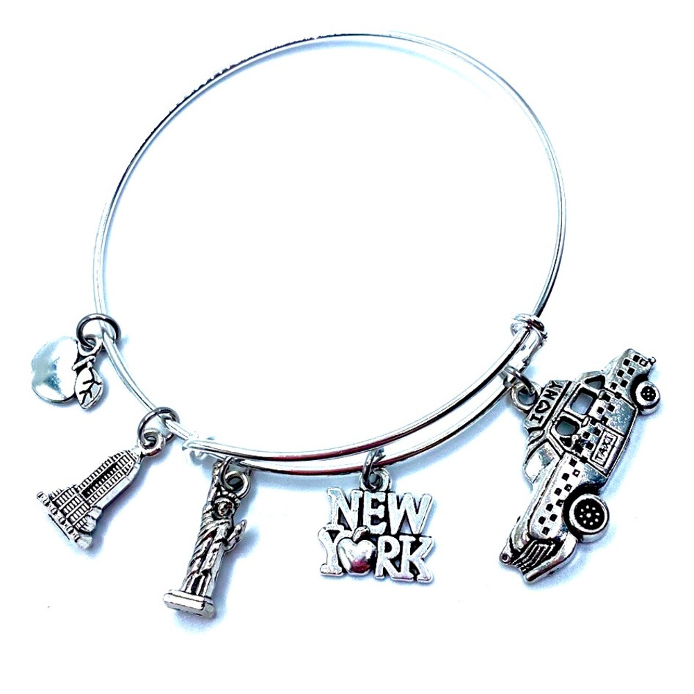 New York City Charm Bracelet Statue Of Liberty Taxi Cab Apple